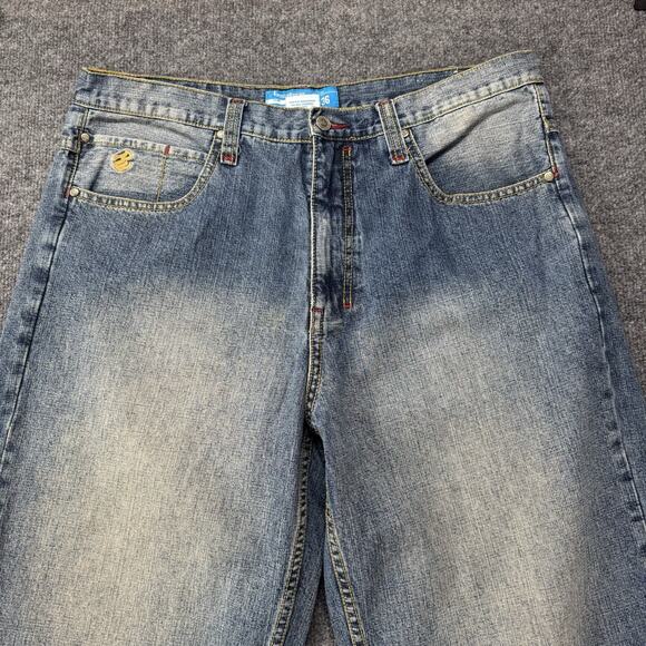 Vintage Y2K Rocket Men’s Embroidered Baggy Denim Jeans Hip Hop 36x32 - Picture 5 of 12